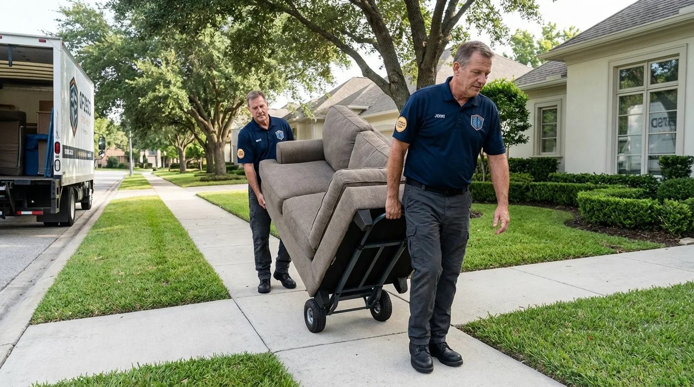 Local residential moving crew loading furniture in Wortham, TX