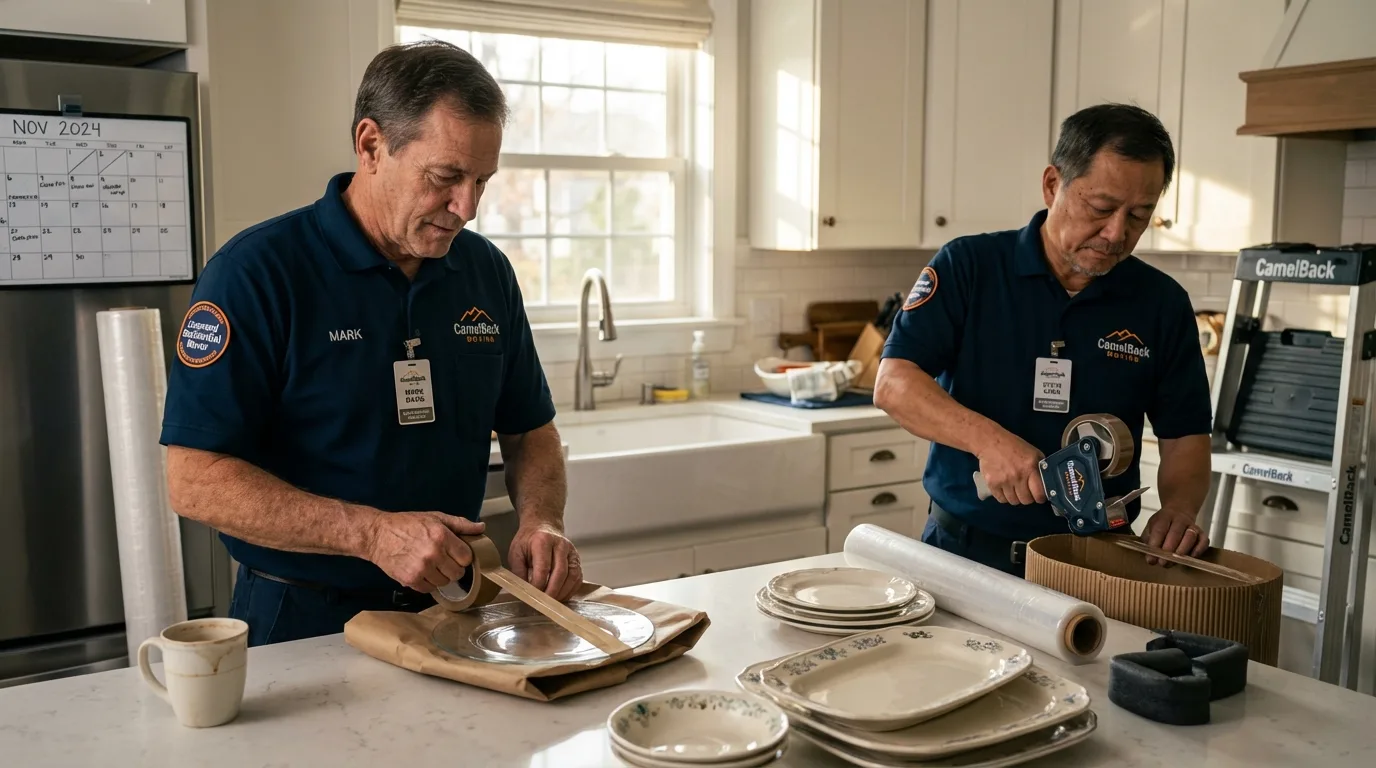 Professional crew packing kitchen dishware in Wortham, TX